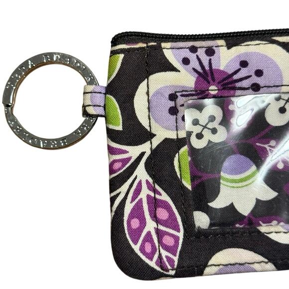 Vera Bradley Retired "Plum Petals" Zip ID Case Wallet Keychain Purple Floral - Picture 3 of 4
